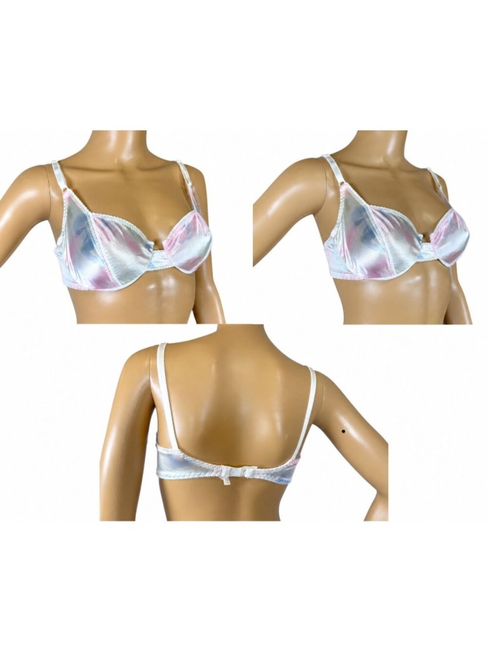 Vintage 80s Lily Of France Shiny Pastel Satin Underwire Bra 34C Coquette